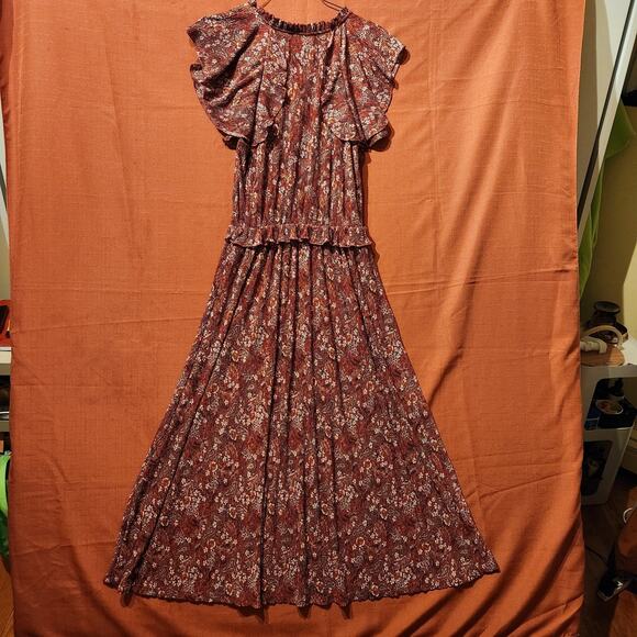 Mango Sz M Rayon Red Burgundy Fall Cap Sleeve Maxi Dress Forest Fairy Bohemian - Picture 4 of 8